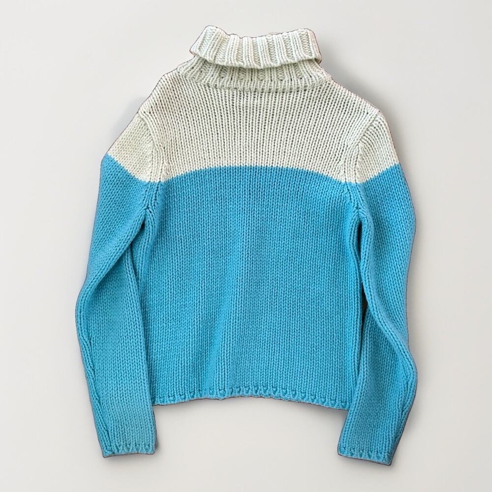 Gap Sweater Turtleneck Wool Colorblock Cream Blue Vtg 2000 Women's Large Y2K Ski